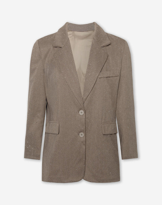 DIAMOND STUDS HERRINGBONE WRAP BACK BLAZER BRUIN