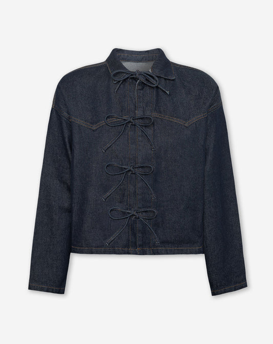 BOW DENIM BLOUSE DONKERBLAUW