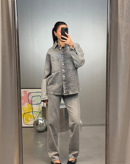 OLIVA DENIM SHACKET LICHTGRIJS