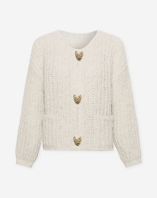 BOUCLE BIG HEART BUTTON CARDIGAN CRÈME