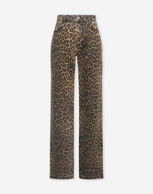 LEOPARD BOOTCUT JEANS ZWART