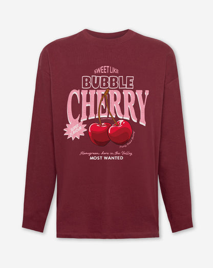 CHERRY LONG SLEEVE TEE BURGUNDY