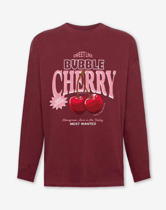 CHERRY LONG SLEEVE TEE BURGUNDY