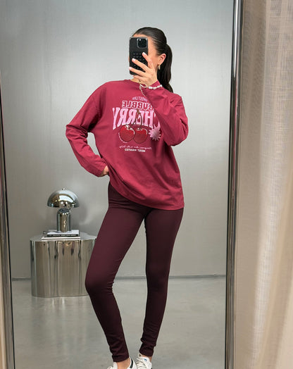 CHERRY LONG SLEEVE TEE BURGUNDY