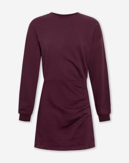 PLEATED SWEAT DRESS DONKER BURGUNDY