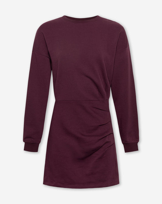 PLEATED SWEAT DRESS DONKER BURGUNDY