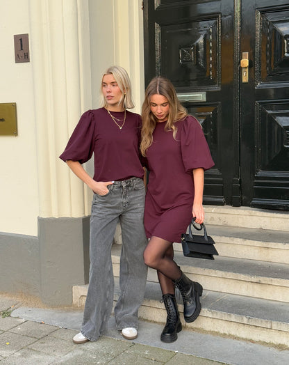 LOA PUFF SLEEVE SWEAT DRESS DONKER BURGUNDY