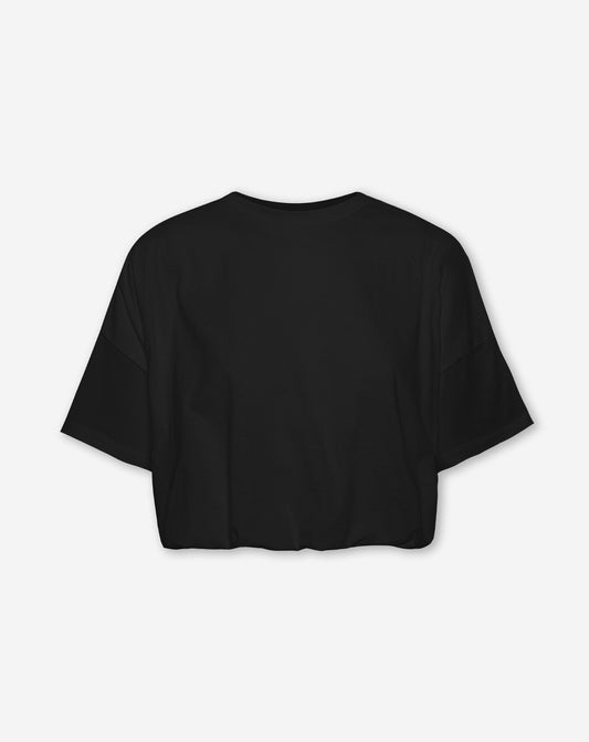 CROPPED BUBBLE HEM TEE ZWART