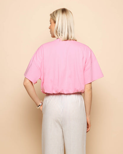 CROPPED BUBBLE HEM TEE ROZE