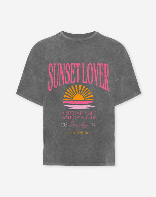 SUNSET LOVER OVERSIZED TEE ACID GRIJS