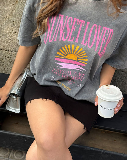 SUNSET LOVER OVERSIZED TEE ACID GRIJS