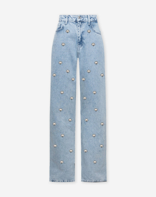 SHELL STUD STRAIGHT LEG JEANS LICHTBLAUW