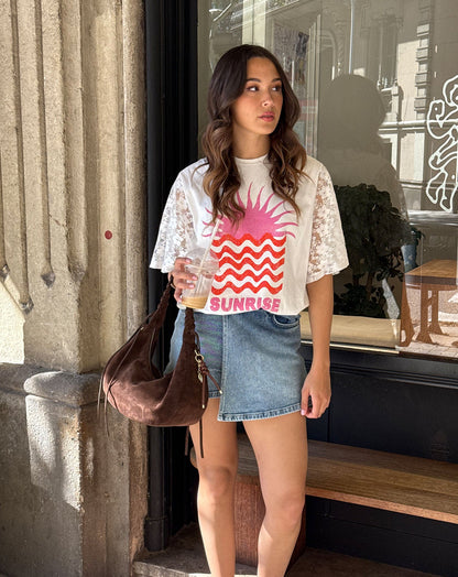 SUNRISE LACE SLEEVE TEE CRÈME