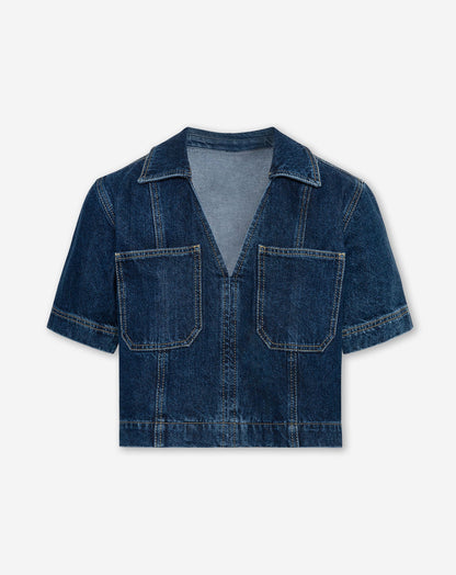 NORE DENIM TOP DONKERBLAUW