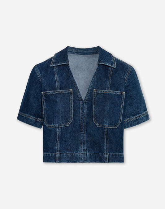 NORE DENIM TOP DONKERBLAUW