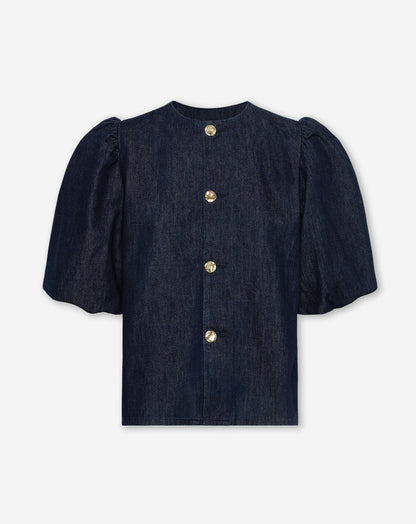 DENIM PUFF SLEEVE BLOUSE DONKERBLAUW