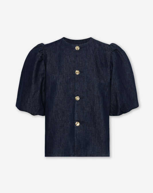 DENIM PUFF SLEEVE BLOUSE DONKERBLAUW