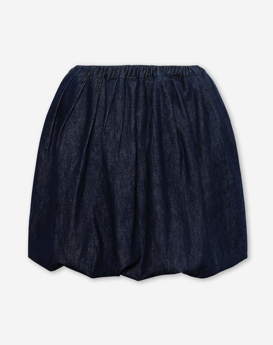 DENIM BUBBLE HEM SKIRT DONKERBLAUW