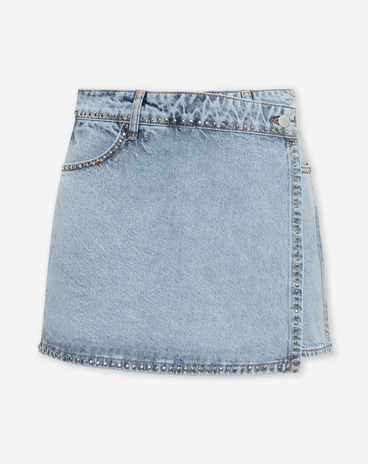 STUD DENIM SKORT LICHTBLAUW