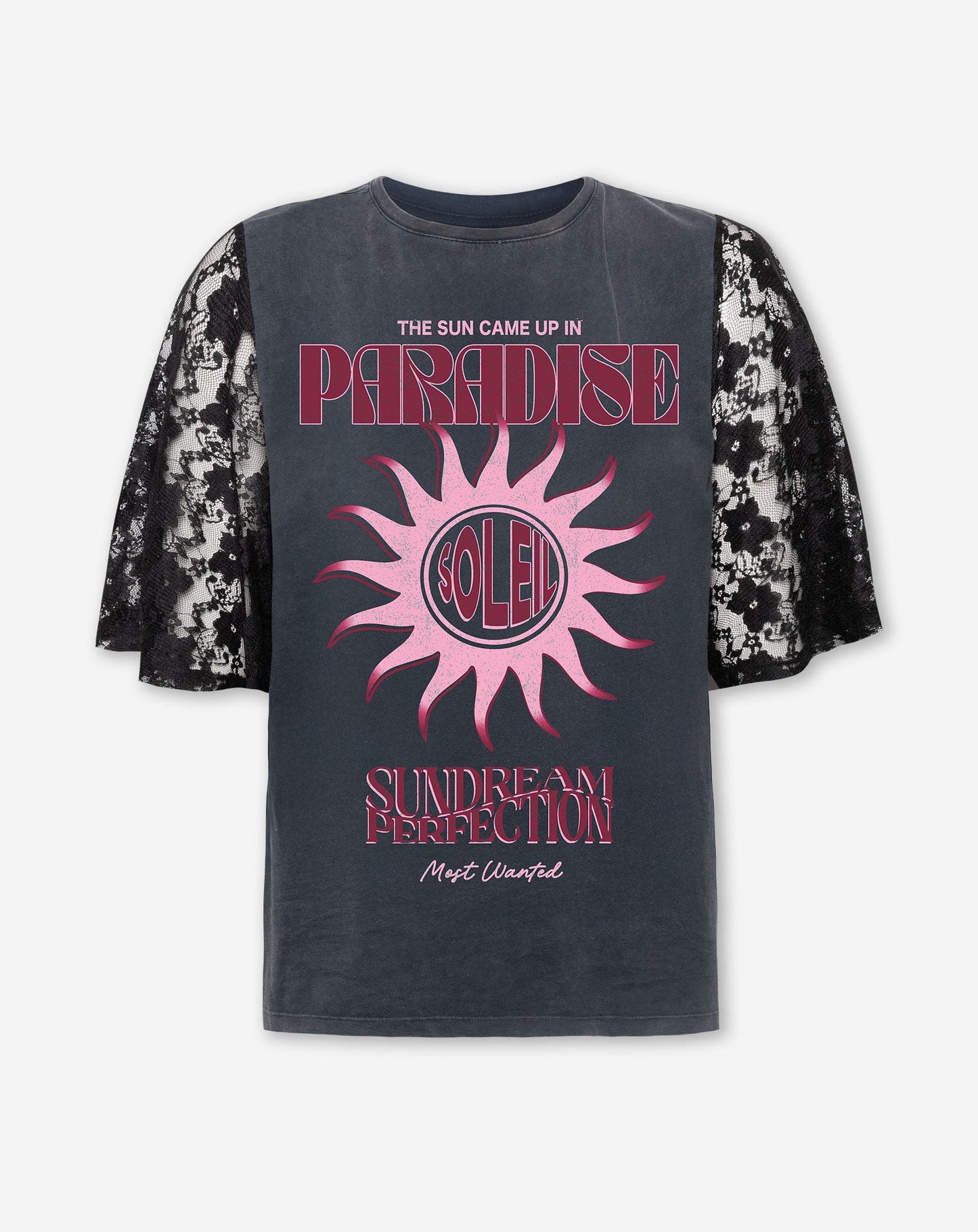 SUNDREAM LACE SLEEVE TEE ACID GRIJS