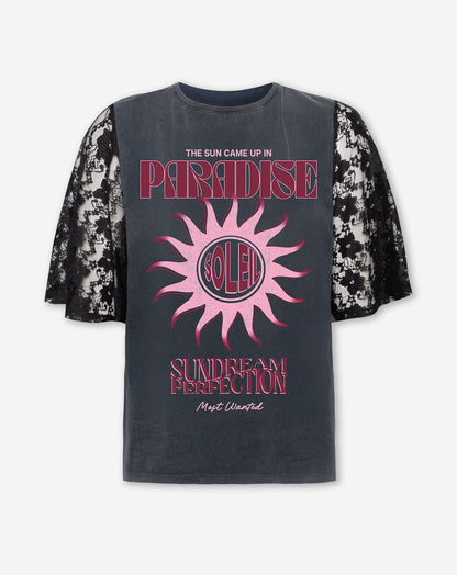 SUNDREAM LACE SLEEVE TEE ACID GRIJS