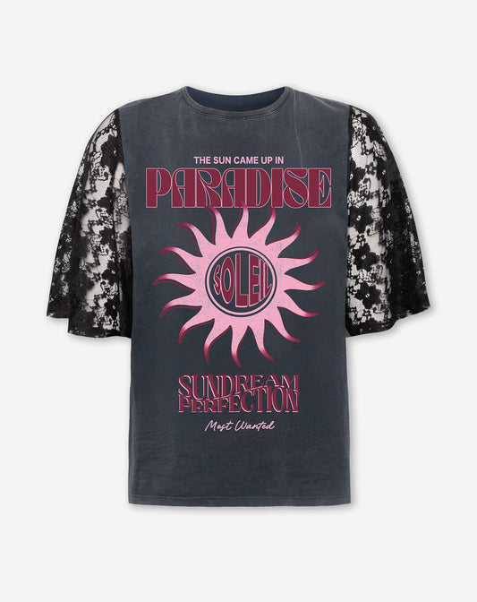 SUNDREAM LACE SLEEVE TEE ACID GRIJS