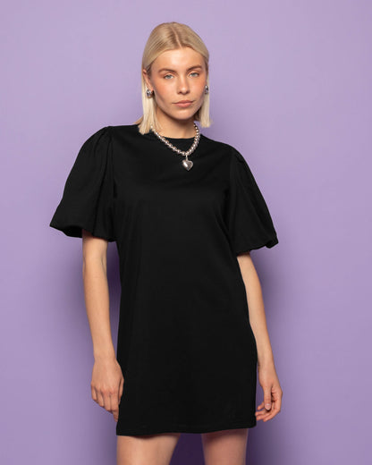 PUFF SLEEVE TEE DRESS ZWART