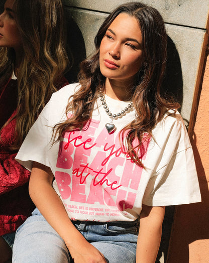 AT THE BEACH OVERSIZED TEE CRÈME