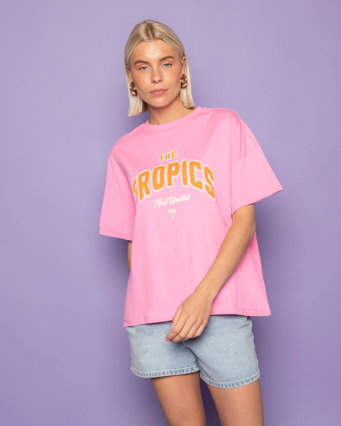 THE TROPICS OVERSIZED TEE ROZE