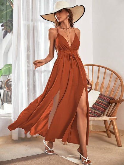 Nicki | Elegante Zomer Maxi Jurk met Open Rug en Sexy Split