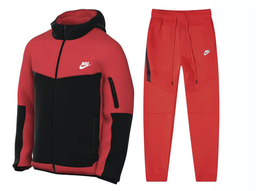 Nike Sportswear Tech Fleece-Set mit durchgehendem Reißverschluss und Jogginghose Hellkarmesinrot/Schwarz/Weiß 1 + 1 gratis