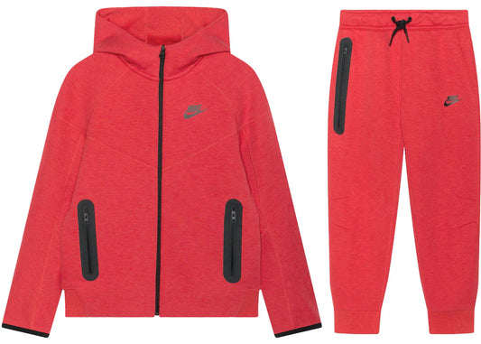 Nike Sportswear Tech Fleece-Set aus Hoodie und Jogginghose mit durchgehendem Reißverschluss Helles University Red Heather/Schwarz/Schwarz 1 + 1 gratis
