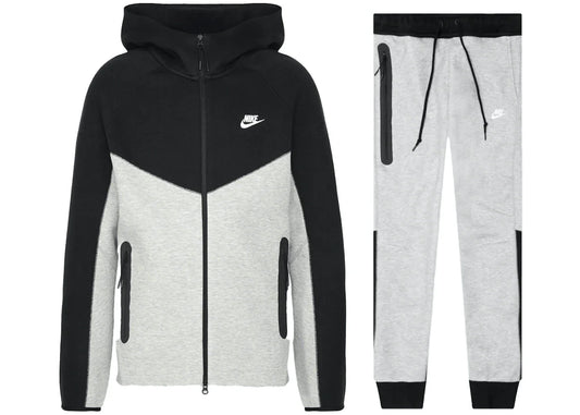Nike Sportswear Tech Fleece Windrunner Set mit durchgehendem Reißverschluss und Jogginghose, Dunkelgrau Heather/Schwarz/Weiß | 1 + 1 gratis