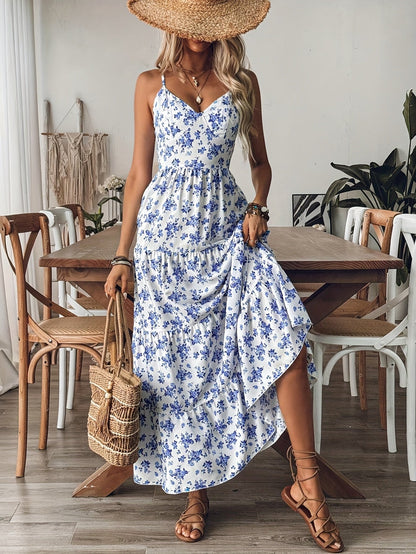 Nina | Zomerse Maxi Jurk met Bloemenprint en Spaghettibandjes