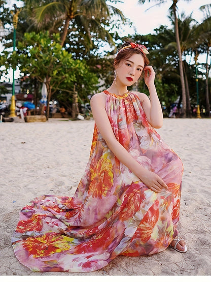 Noor | Bohemian Maxi Jurk met Bloemenprint voor Zomerse Stranddagen