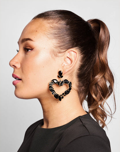 BIG HEART STRASS EARRINGS ZWART