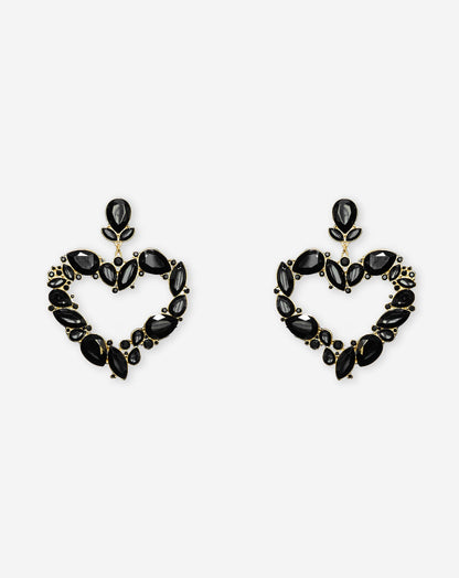 BIG HEART STRASS EARRINGS ZWART