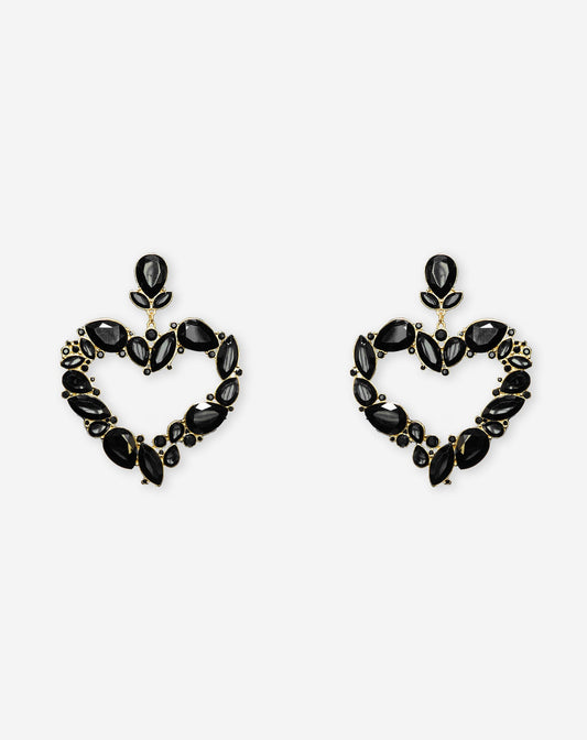 BIG HEART STRASS EARRINGS ZWART