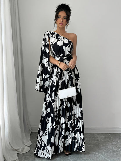 Sandra | Elegante Maxi Jurk met One-Shoulder en Bloemenprint