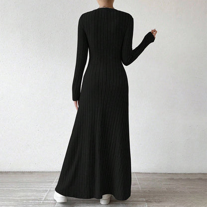 Sydney | Elegante Geribbelde Maxi Jurk met Lange Mouwen