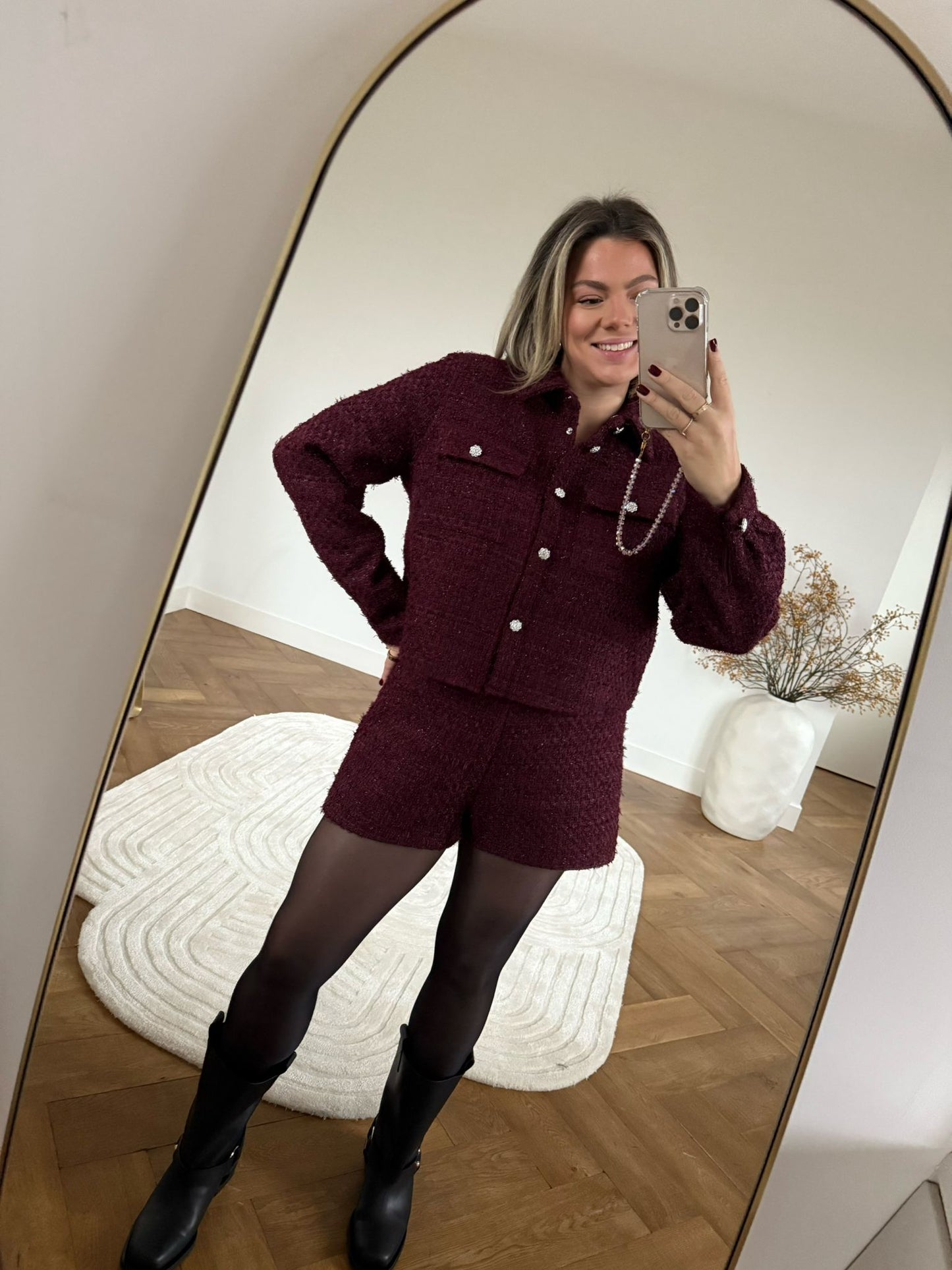 BOUCLE LUREX CROPPED JACKET BURGUNDY