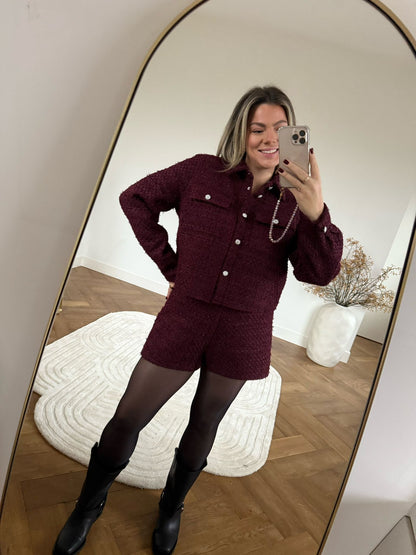 BOUCLE LUREX CROPPED JACKET BURGUNDY