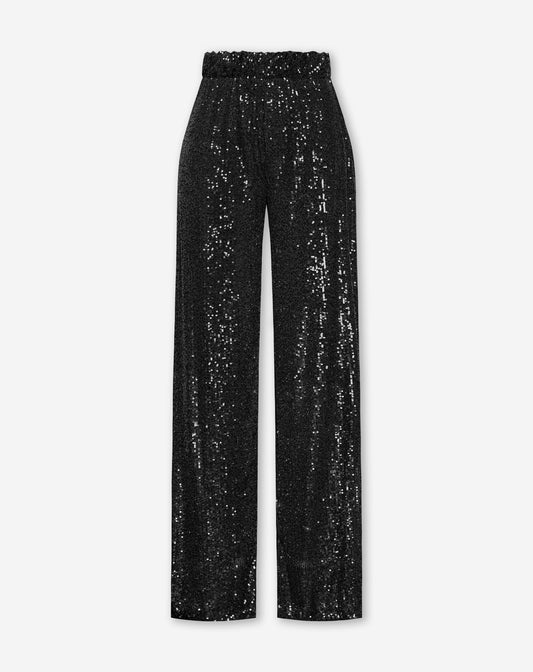 SEQUINS STRAIGHT LEG PANTS ZWART