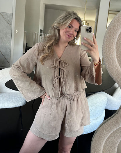TARA MOUSSELINE FOIL SHORTS TAUPE