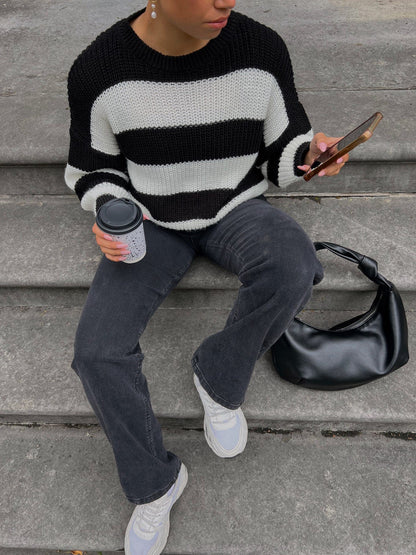 BOXY STRIPE KNIT ZWART