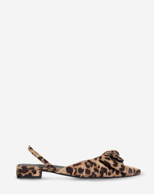LEOPARD BOW SLINGBACK FLATS ZWART