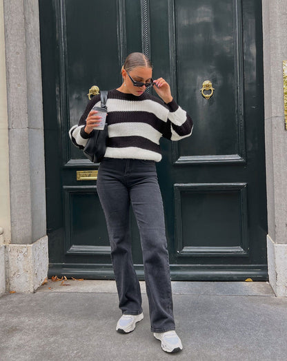 BOXY STRIPE KNIT ZWART