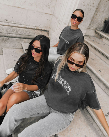 RHINESTONE OVERSIZED TEE GRIJS
