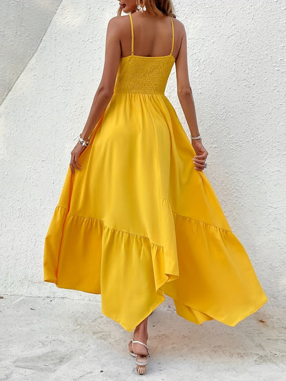 Stella | Zomerse Maxi Jurk met Halternek en Speelse Ruches